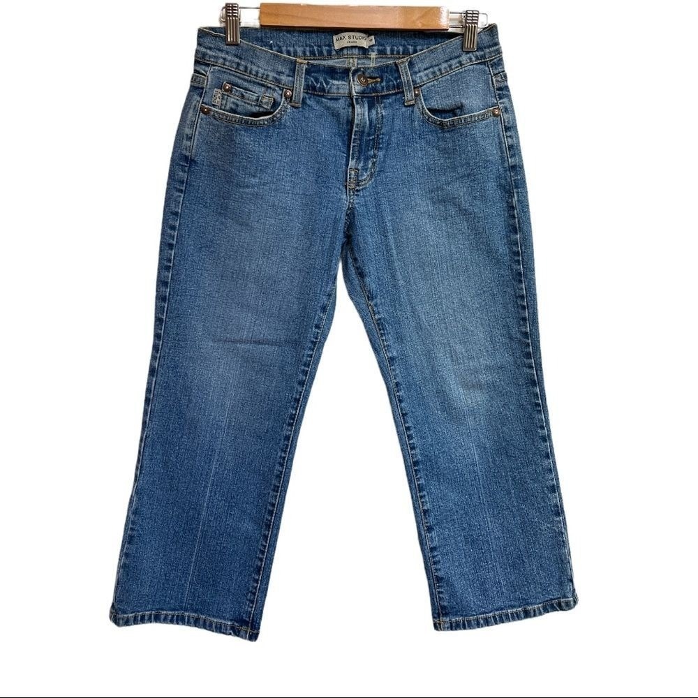 Max‎ Studio Jeans Women Blue Denim Embellished Pockets Cropped Jeans Size 4